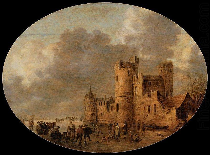 Skaters in front of a Medieval Castle, Jan van Goyen